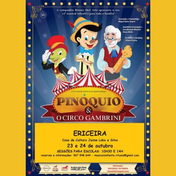 🤥Musical PINÓQUIO e o circo Gambrini na ERICEIRA – 23 e 24 de Outubro