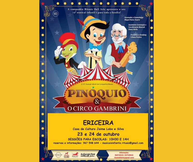 🤥Musical PINÓQUIO e o circo Gambrini na ERICEIRA – 23 e 24 de Outubro