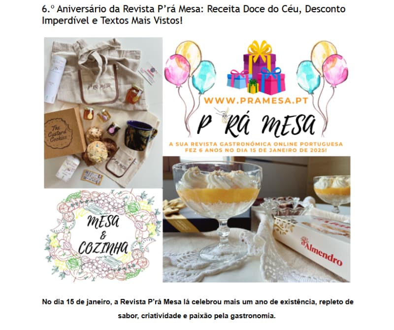 🥳A Revista P’rá Mesa está de Parabéns!!!🎉